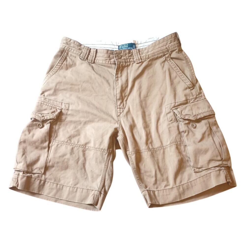 POLO BY RALPH LAUREN Classic Chino Cargo Shorts 34" Beige Tan Khaki 6 pckt